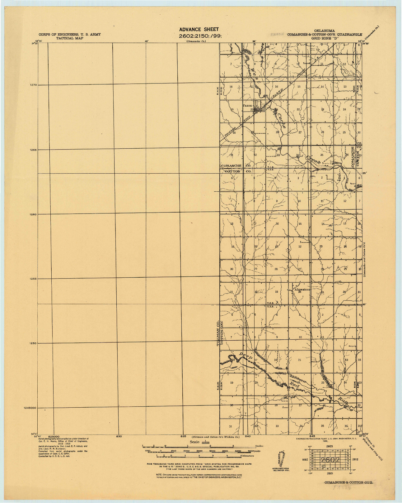 USGS 1:62500-SCALE QUADRANGLE FOR COMANCHE AND COTTON CO'S, OK 1922