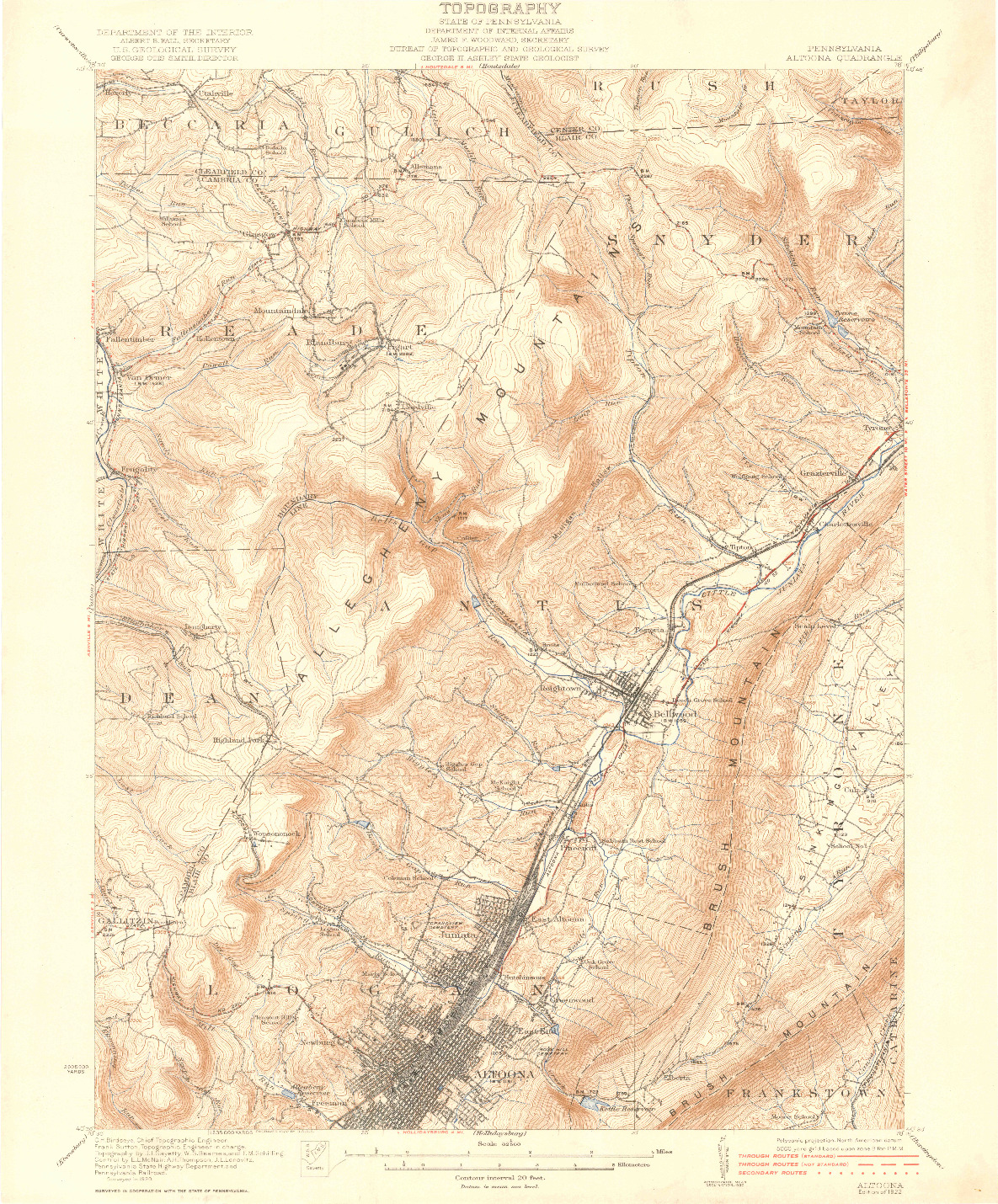 USGS 1:62500-SCALE QUADRANGLE FOR ALTOONA, PA 1922