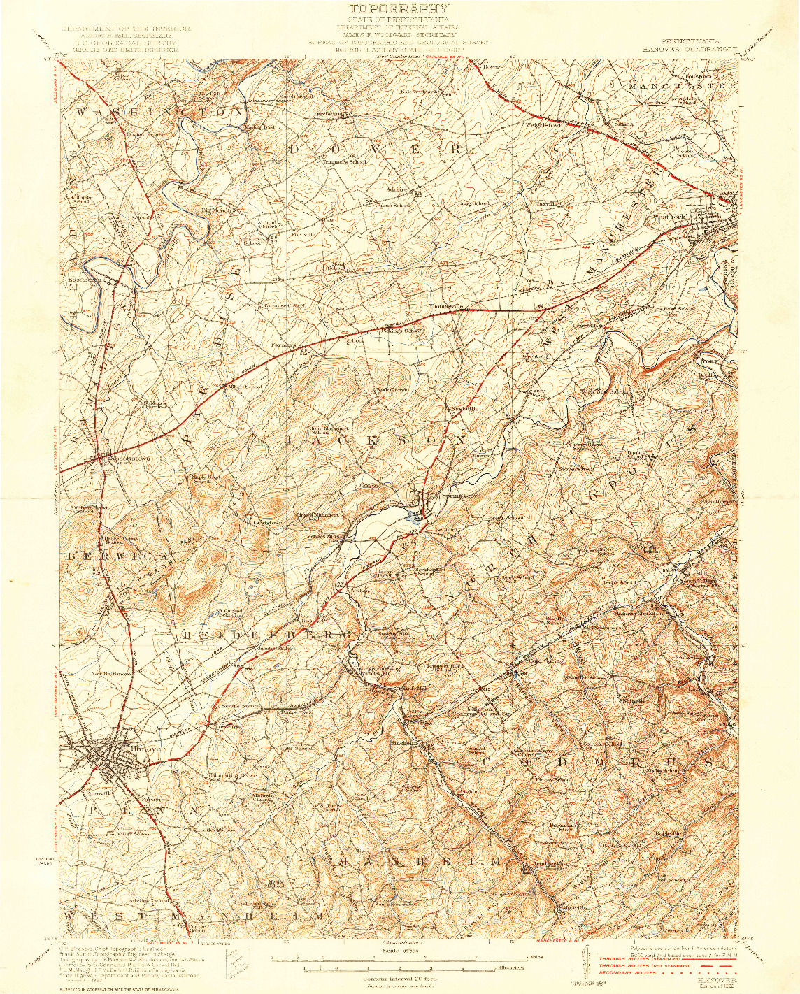 USGS 1:62500-SCALE QUADRANGLE FOR HANOVER, PA 1922