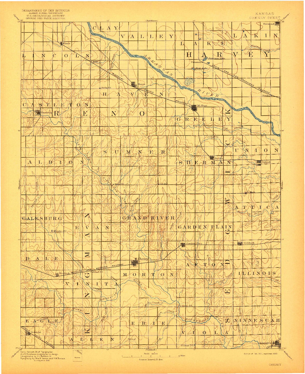 USGS 1:125000-SCALE QUADRANGLE FOR CHENEY, KS 1901