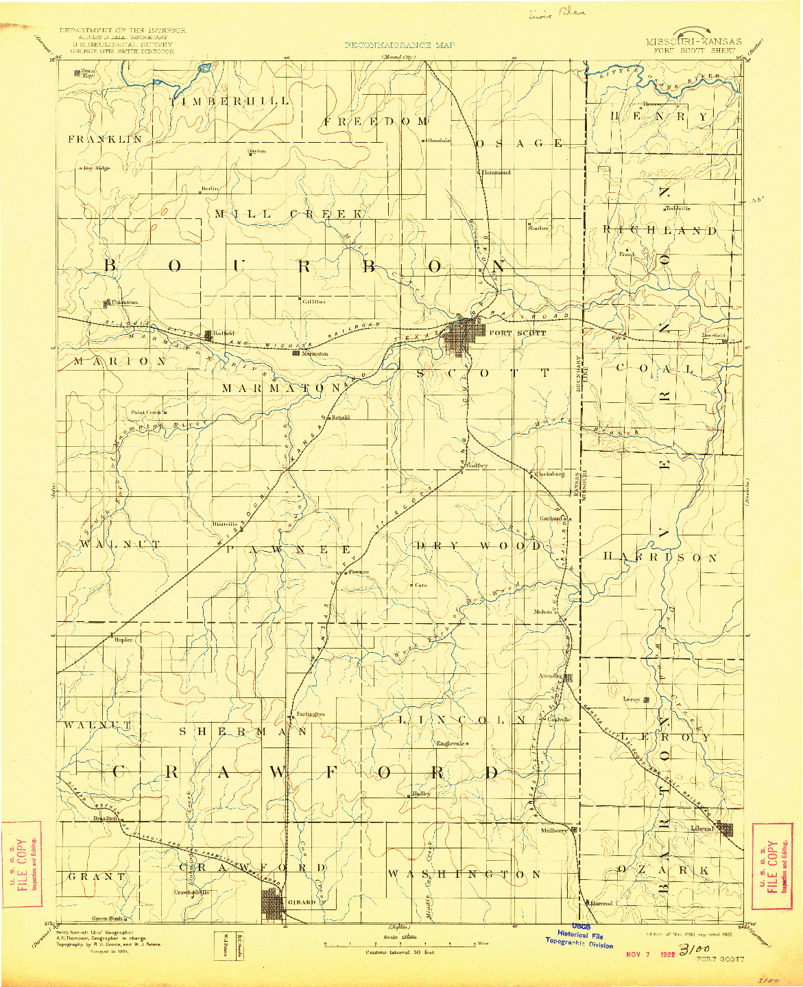 USGS 1:125000-SCALE QUADRANGLE FOR FORT SCOTT, KS 1893