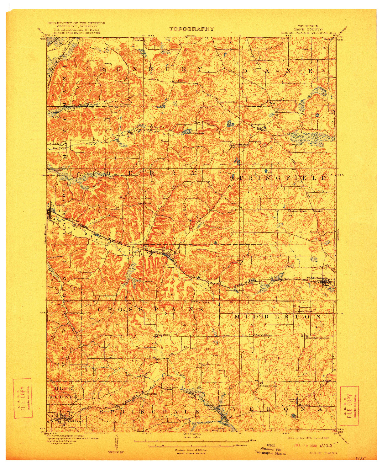 USGS 1:62500-SCALE QUADRANGLE FOR CROSS PLAINS, WI 1909