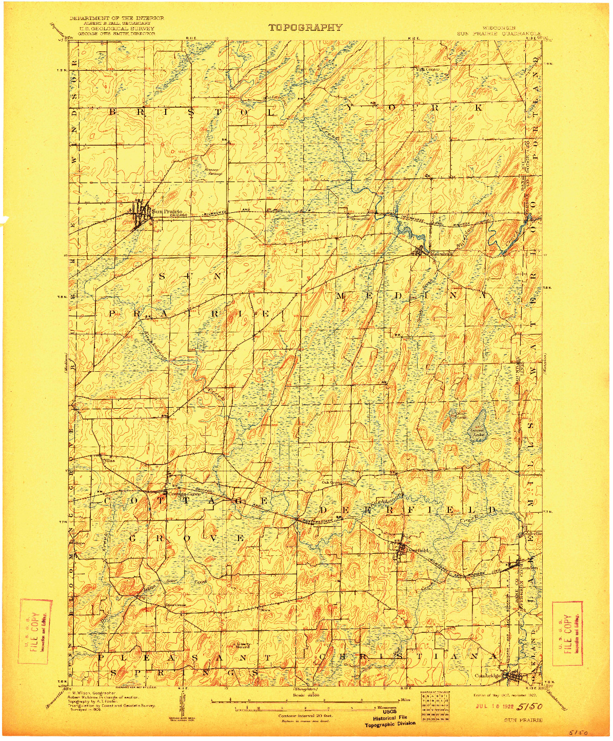 USGS 1:62500-SCALE QUADRANGLE FOR SUN PRAIRIE, WI 1907