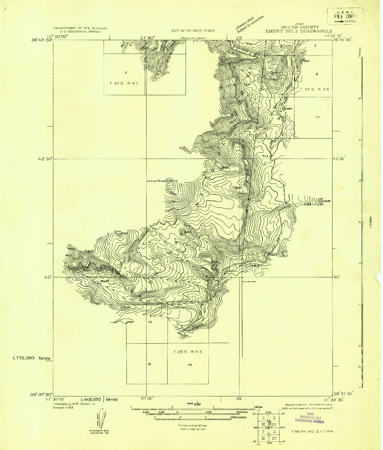 USGS 1:31680-SCALE QUADRANGLE FOR EMERY NO.3, UT 1922