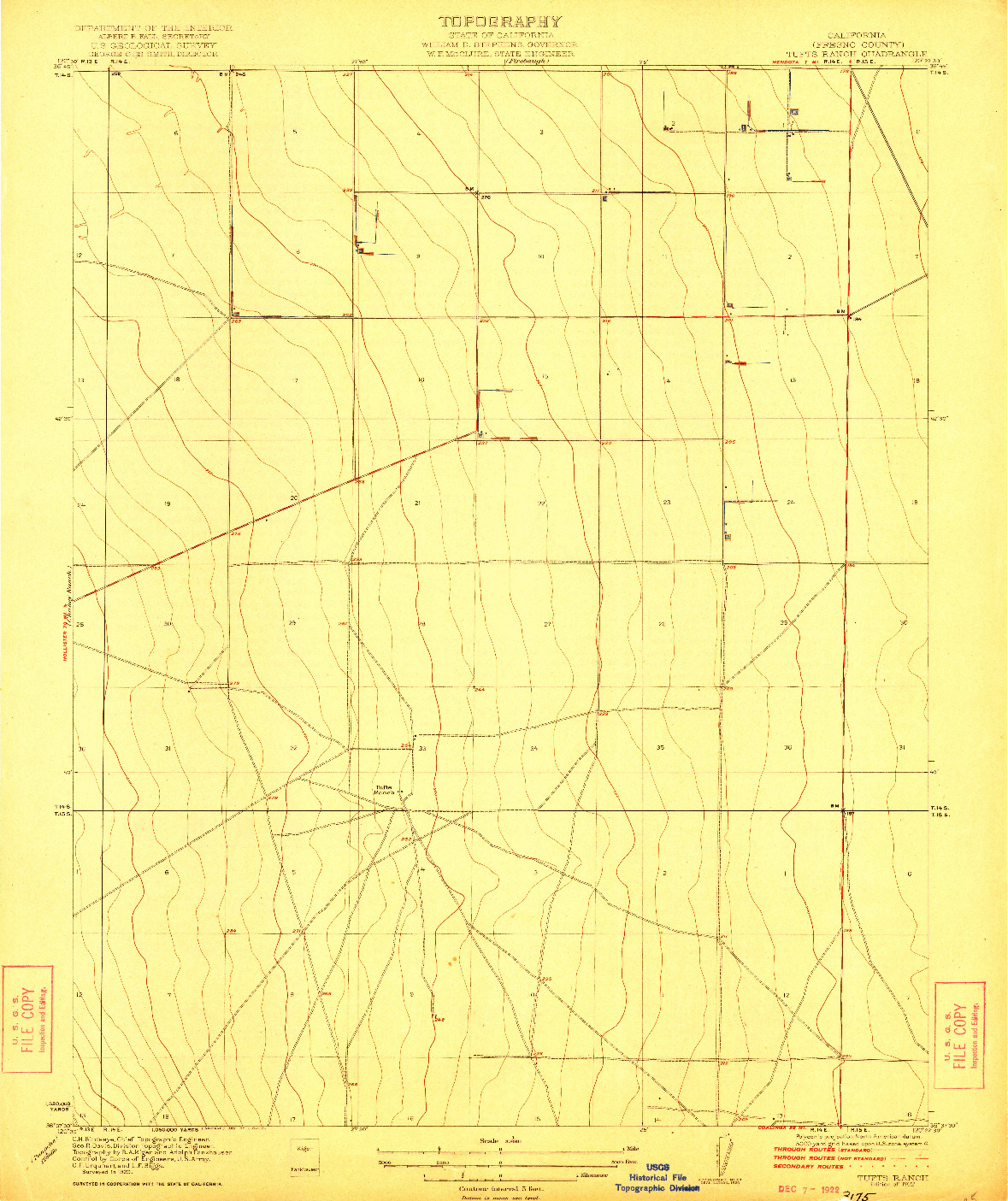 USGS 1:31680-SCALE QUADRANGLE FOR TUFTS RANCH, CA 1922