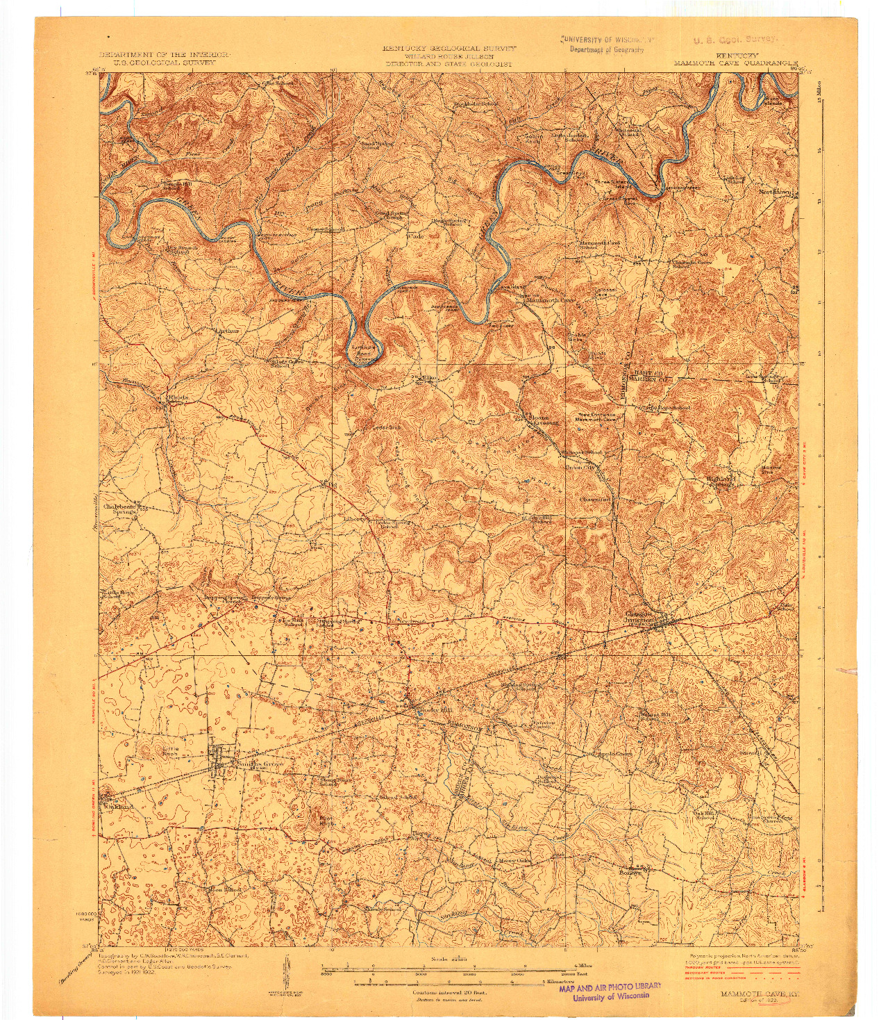 USGS 1:62500-SCALE QUADRANGLE FOR MAMMOTH CAVE, KY 1923