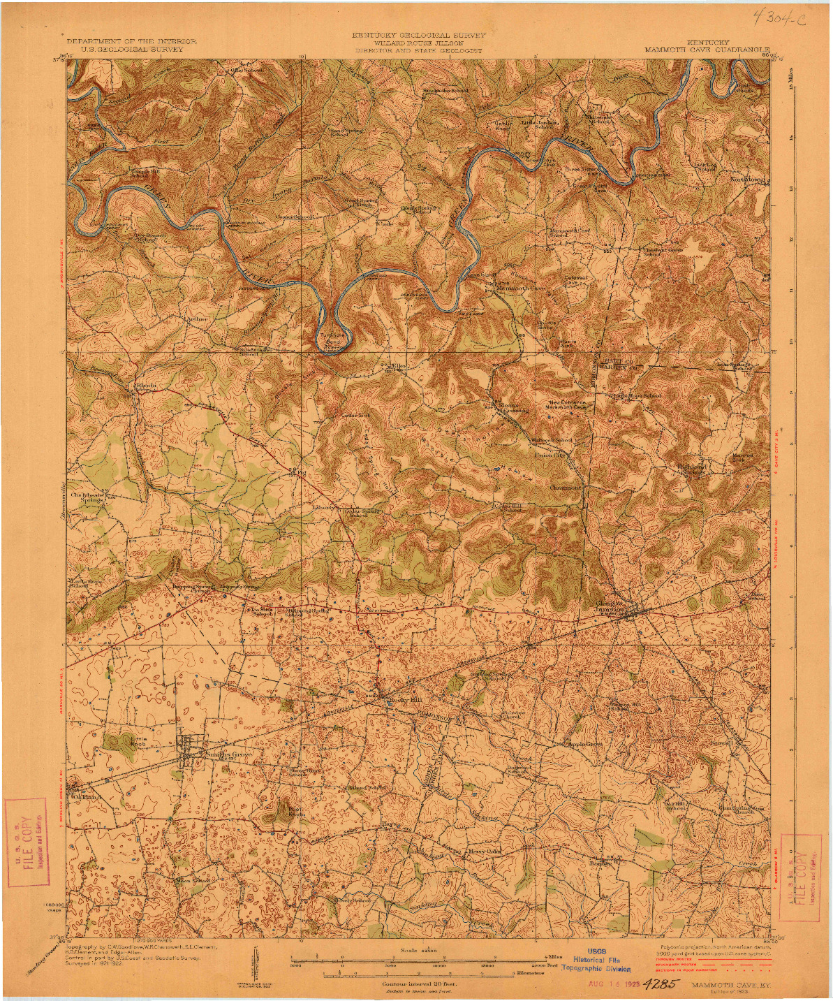 USGS 1:62500-SCALE QUADRANGLE FOR MAMMOTH CAVE, KY 1923