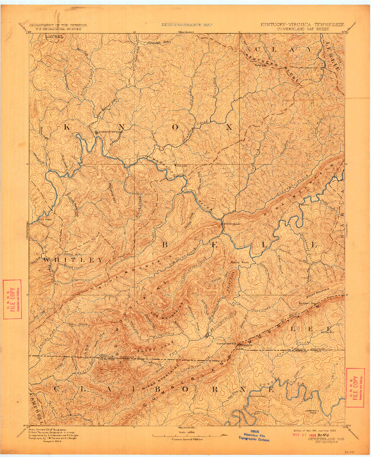 USGS 1:125000-SCALE QUADRANGLE FOR CUMBERLAND GAP, KY 1891