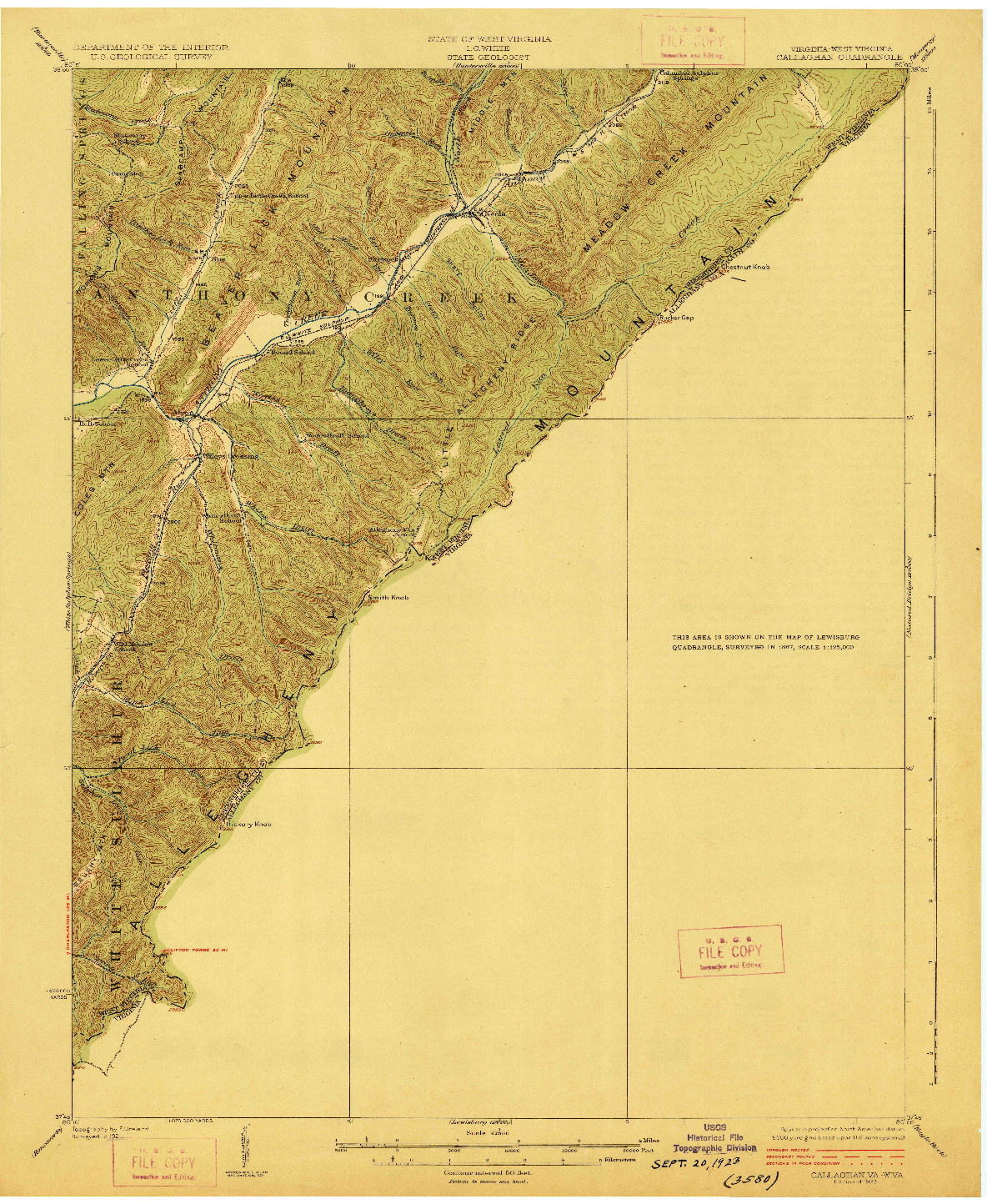 USGS 1:62500-SCALE QUADRANGLE FOR CALLAGHAN, VA 1923