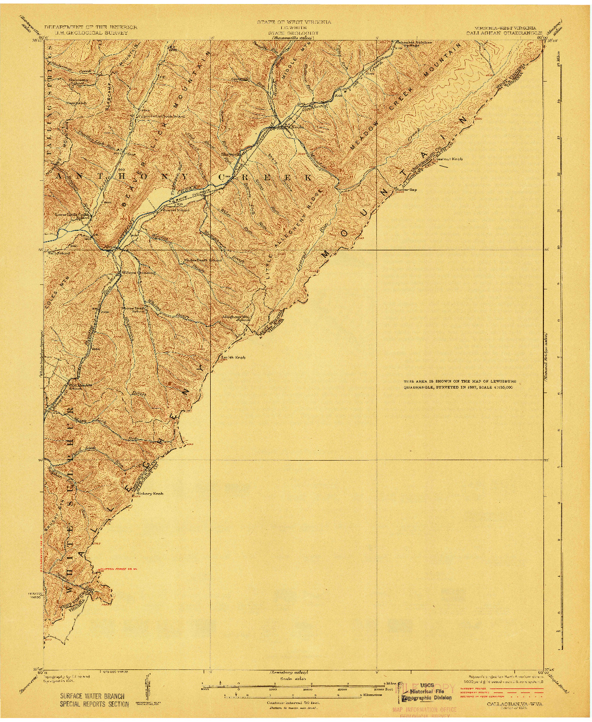 USGS 1:62500-SCALE QUADRANGLE FOR CALLAGHAN, VA 1923