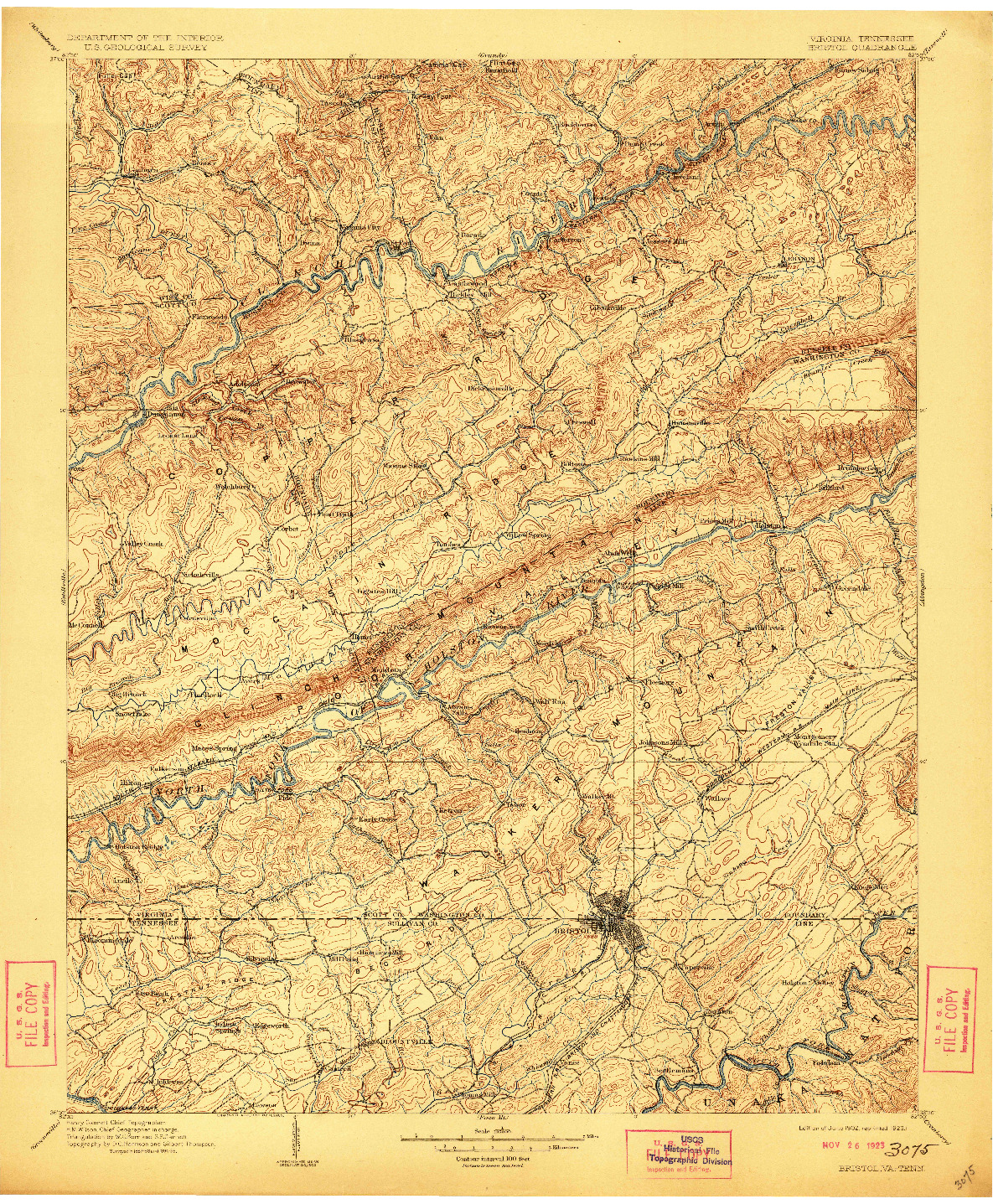 USGS 1:125000-SCALE QUADRANGLE FOR BRISTOL, VA 1902