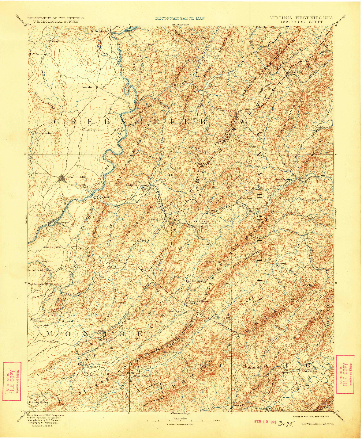 USGS 1:125000-SCALE QUADRANGLE FOR LEWISBURG, VA 1891