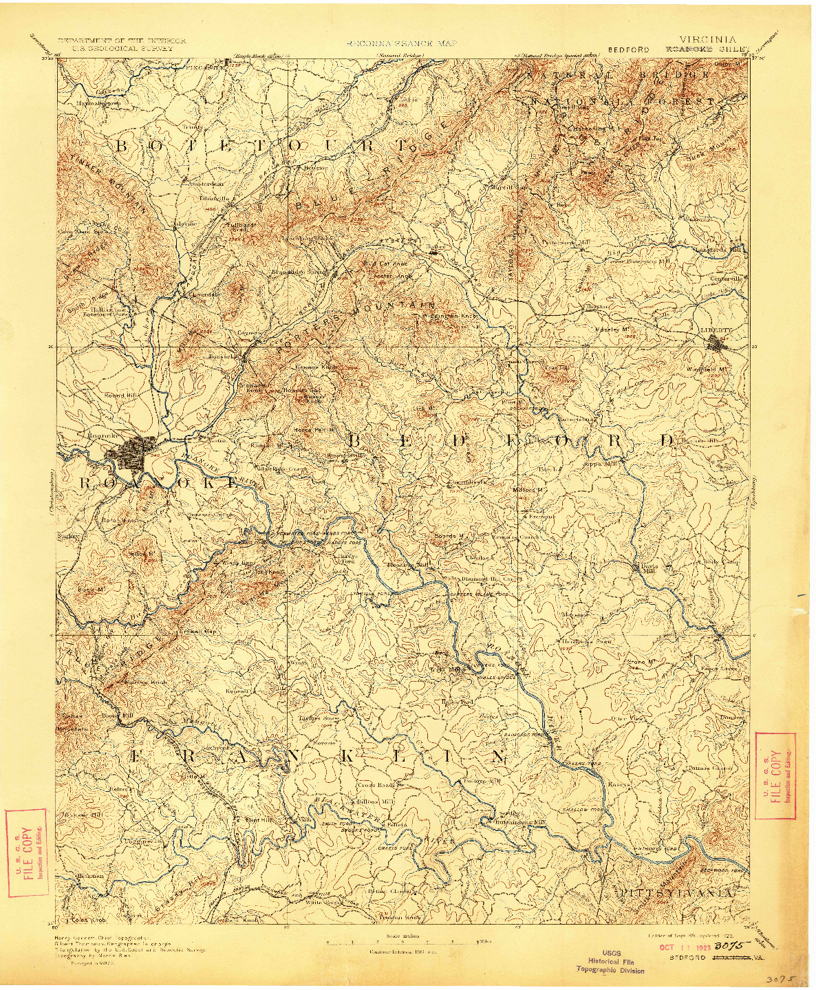 USGS 1:125000-SCALE QUADRANGLE FOR ROANOKE, VA 1891