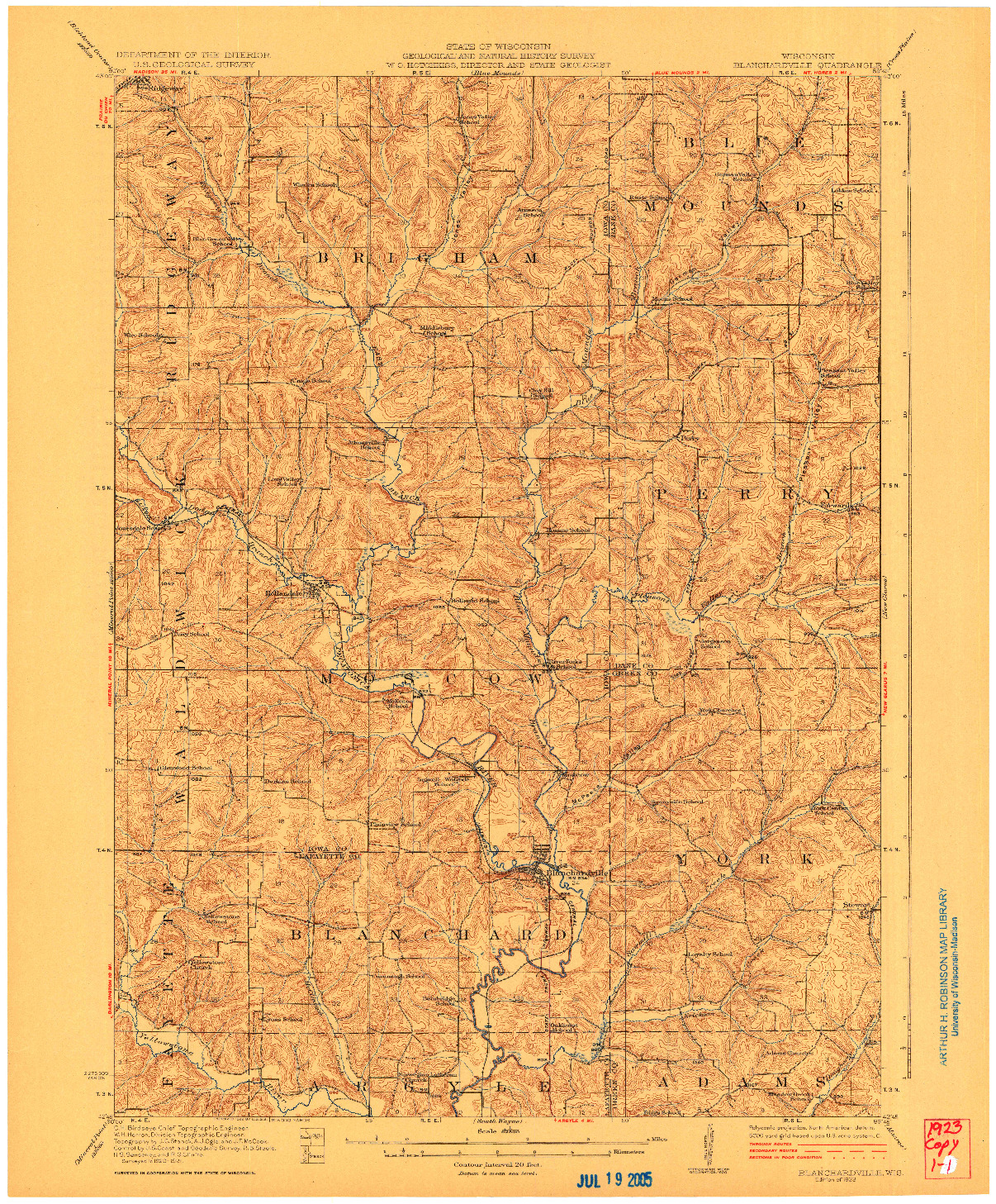 USGS 1:62500-SCALE QUADRANGLE FOR BLANCHARDVILLE, WI 1923