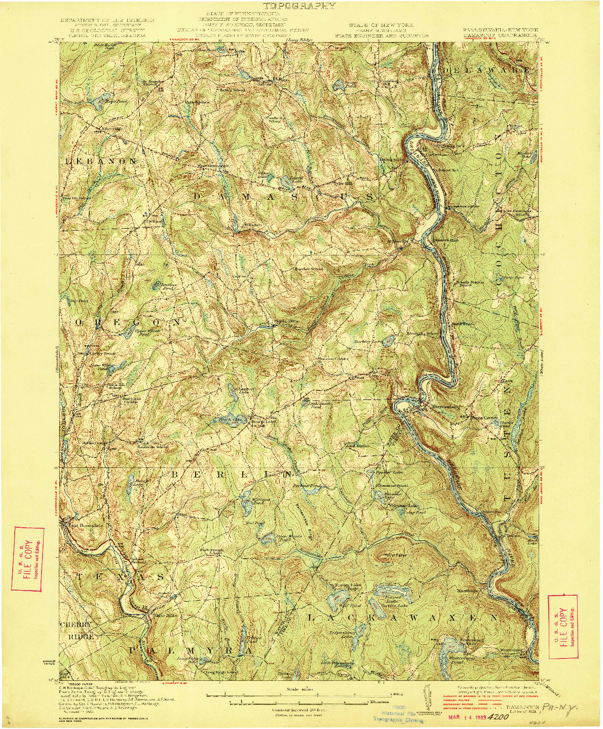 USGS 1:62500-SCALE QUADRANGLE FOR DAMASCUS, PA 1923