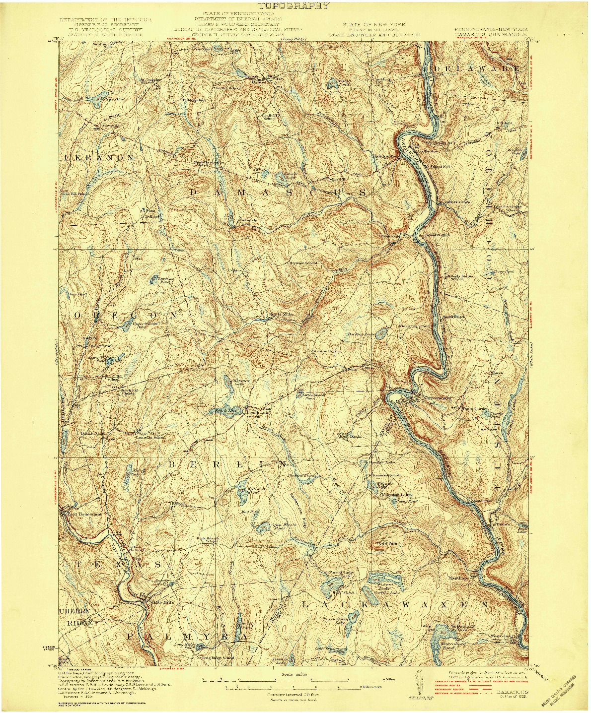 USGS 1:62500-SCALE QUADRANGLE FOR DAMASCUS, PA 1923