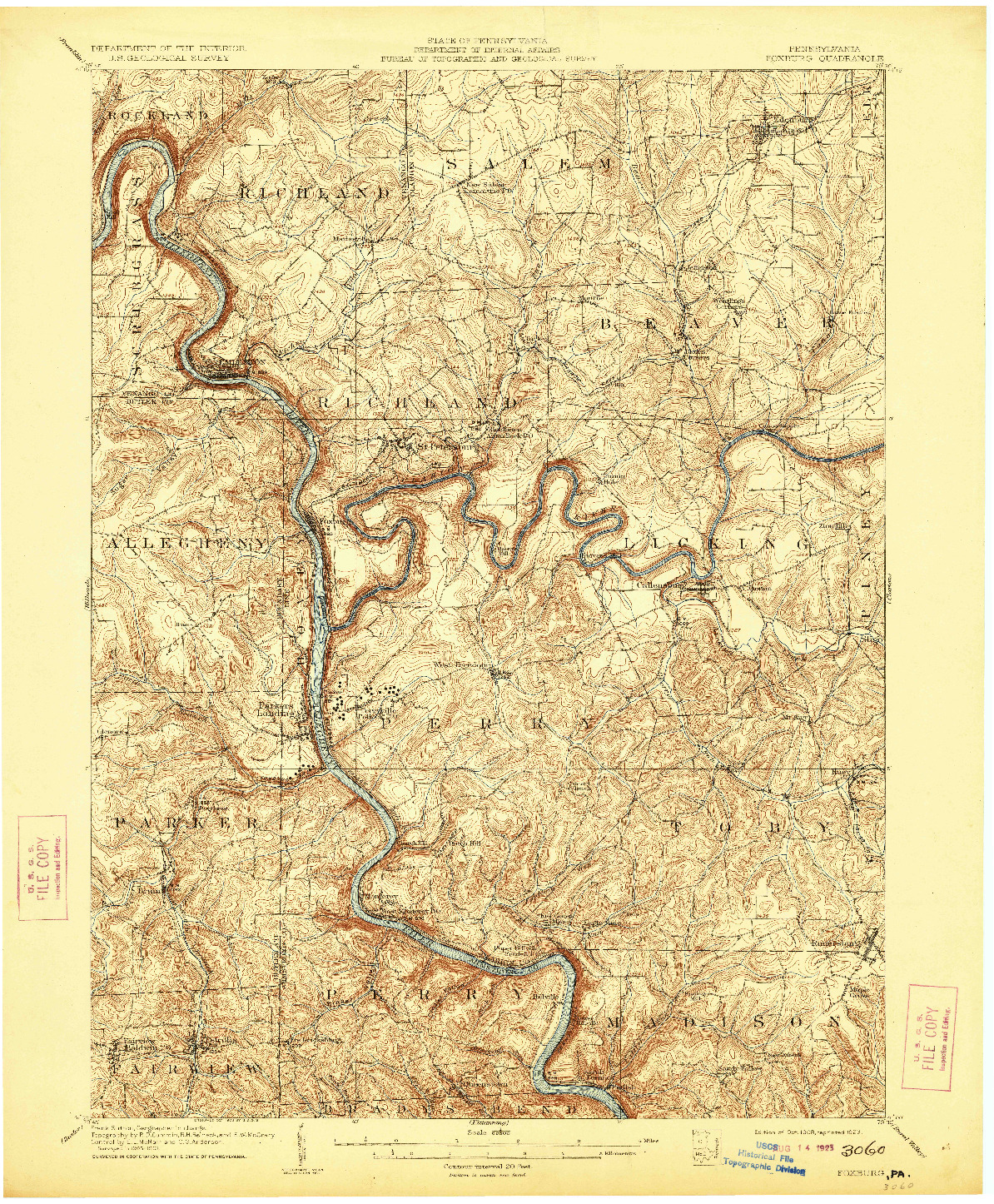 USGS 1:62500-SCALE QUADRANGLE FOR FOXBURG, PA 1908