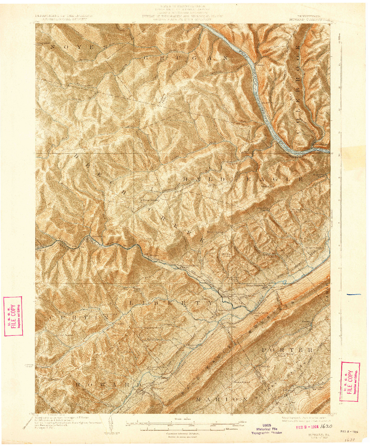 USGS 1:62500-SCALE QUADRANGLE FOR HOWARD, PA 1923