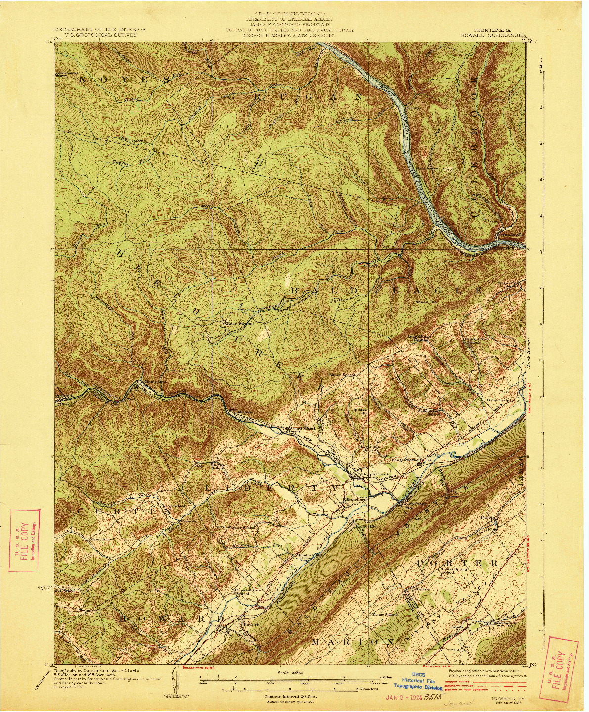 USGS 1:62500-SCALE QUADRANGLE FOR HOWARD, PA 1923