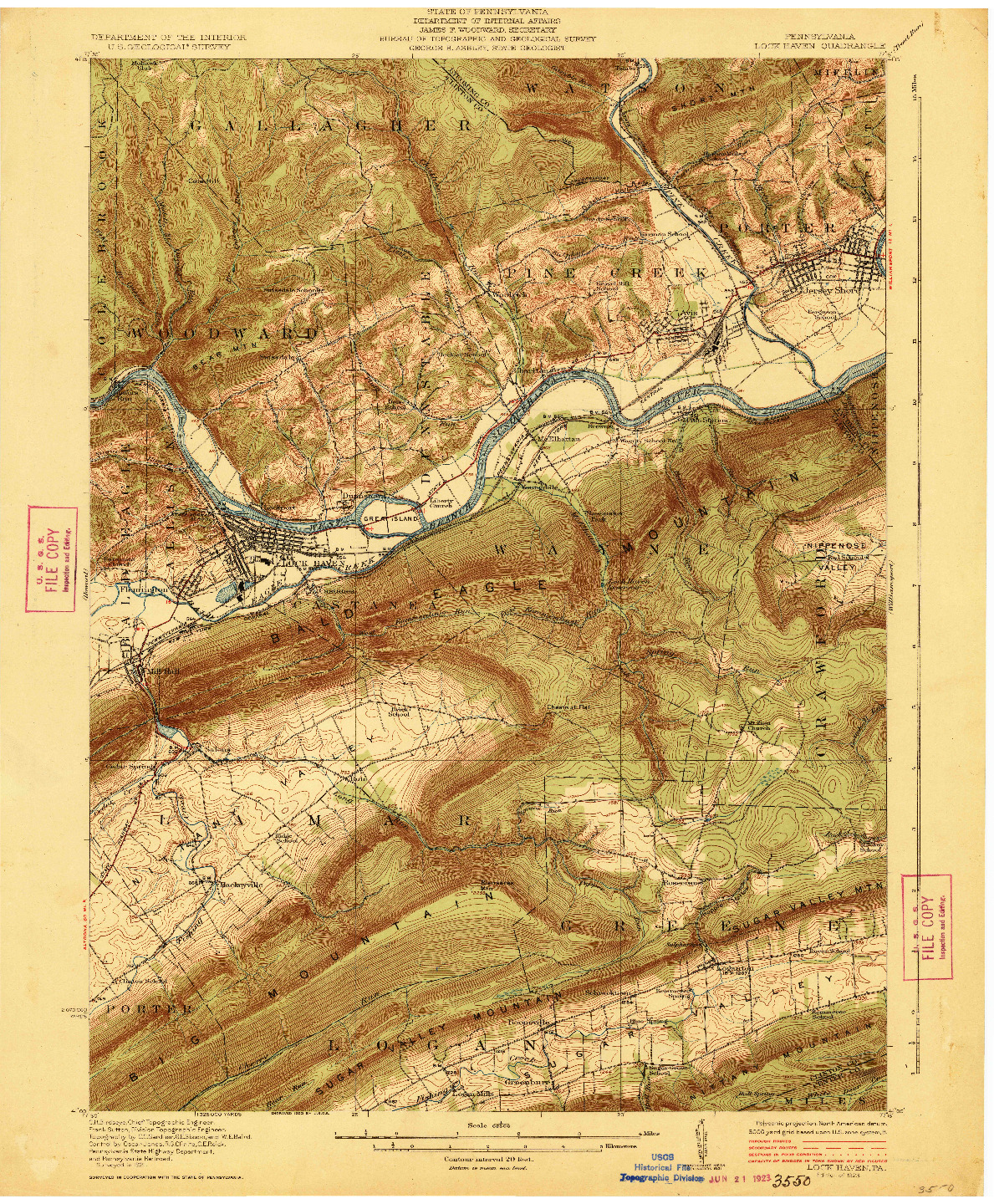 USGS 1:62500-SCALE QUADRANGLE FOR LOCK HAVEN, PA 1923