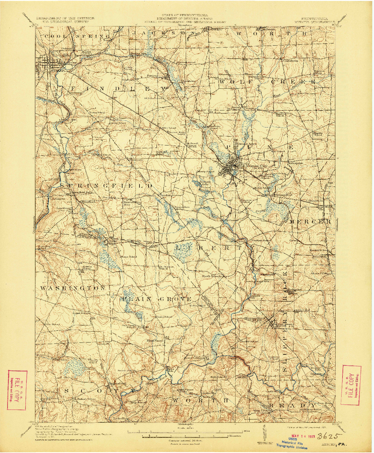 USGS 1:62500-SCALE QUADRANGLE FOR MERCER, PA 1913