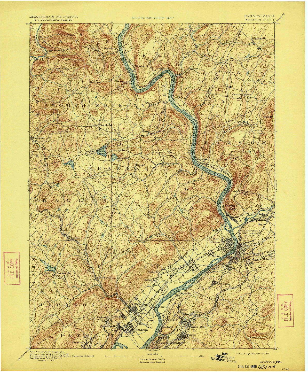 USGS 1:62500-SCALE QUADRANGLE FOR PITTSTON, PA 1893