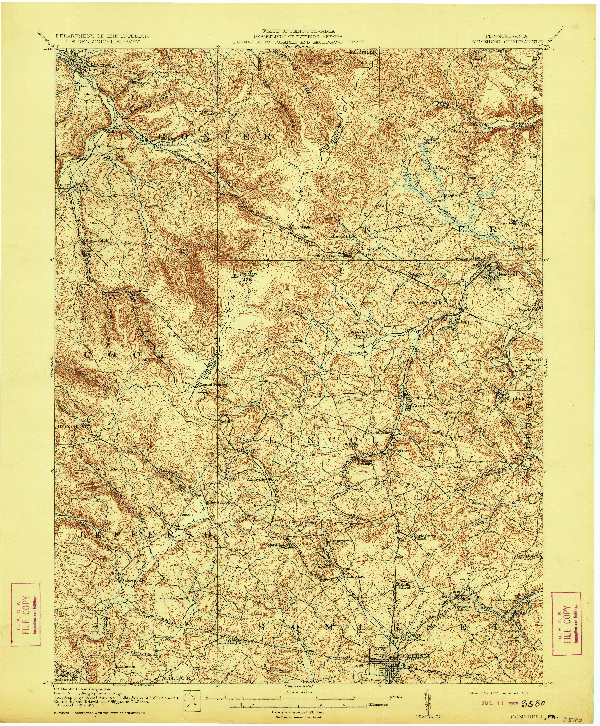 USGS 1:62500-SCALE QUADRANGLE FOR SOMERSET, PA 1915