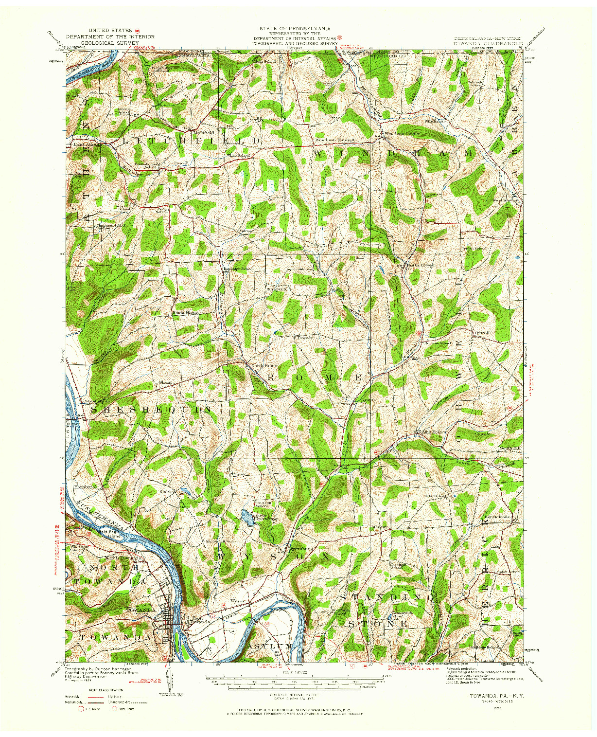 USGS 1:62500-SCALE QUADRANGLE FOR TOWANDA, PA 1923