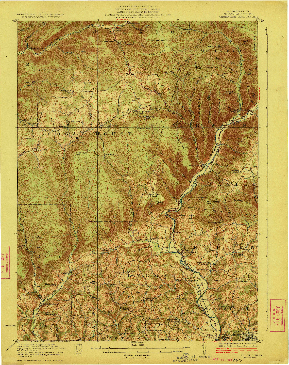 USGS 1:62500-SCALE QUADRANGLE FOR TROUT RUN, PA 1923