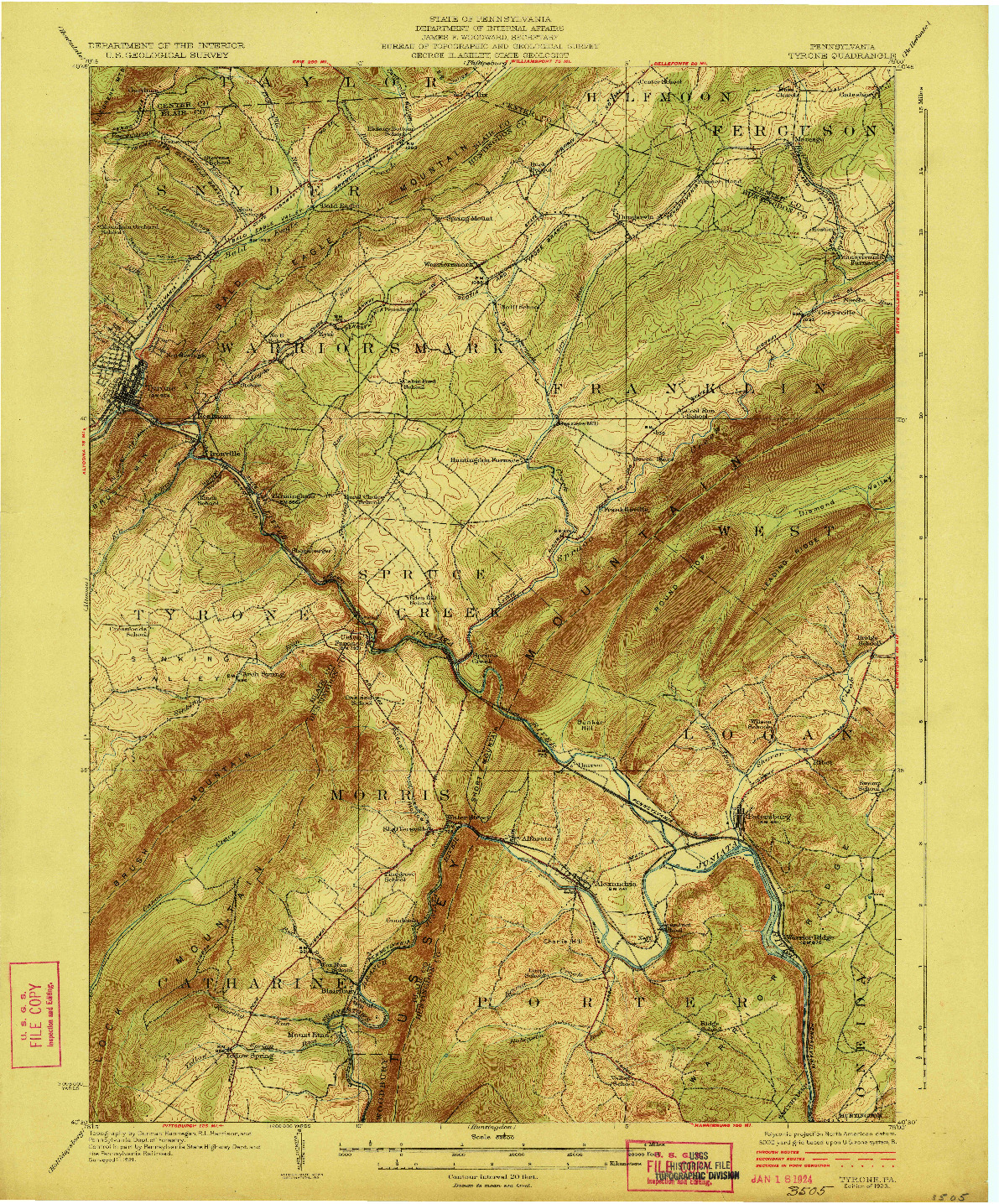 USGS 1:62500-SCALE QUADRANGLE FOR TYRONE, PA 1923