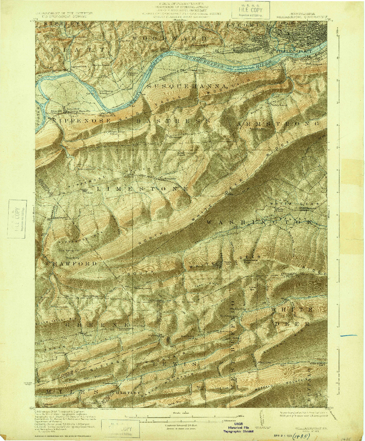 USGS 1:62500-SCALE QUADRANGLE FOR WILLIAMSPORT, PA 1923