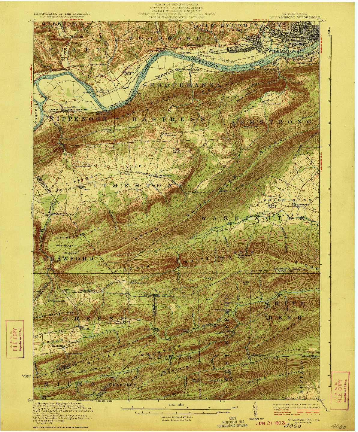 USGS 1:62500-SCALE QUADRANGLE FOR WILLIAMSPORT, PA 1923