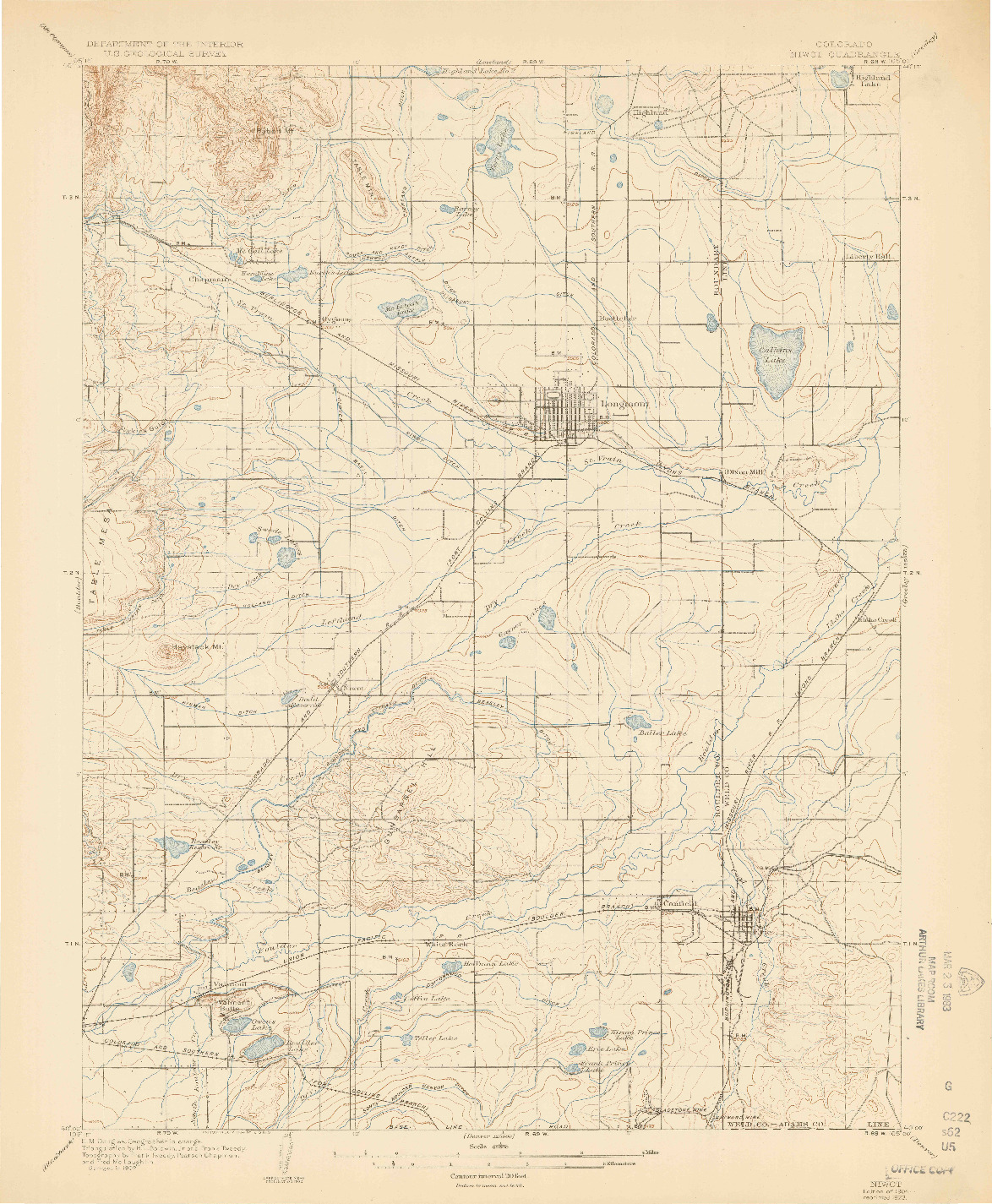 USGS 1:62500-SCALE QUADRANGLE FOR NIWOT, CO 1904