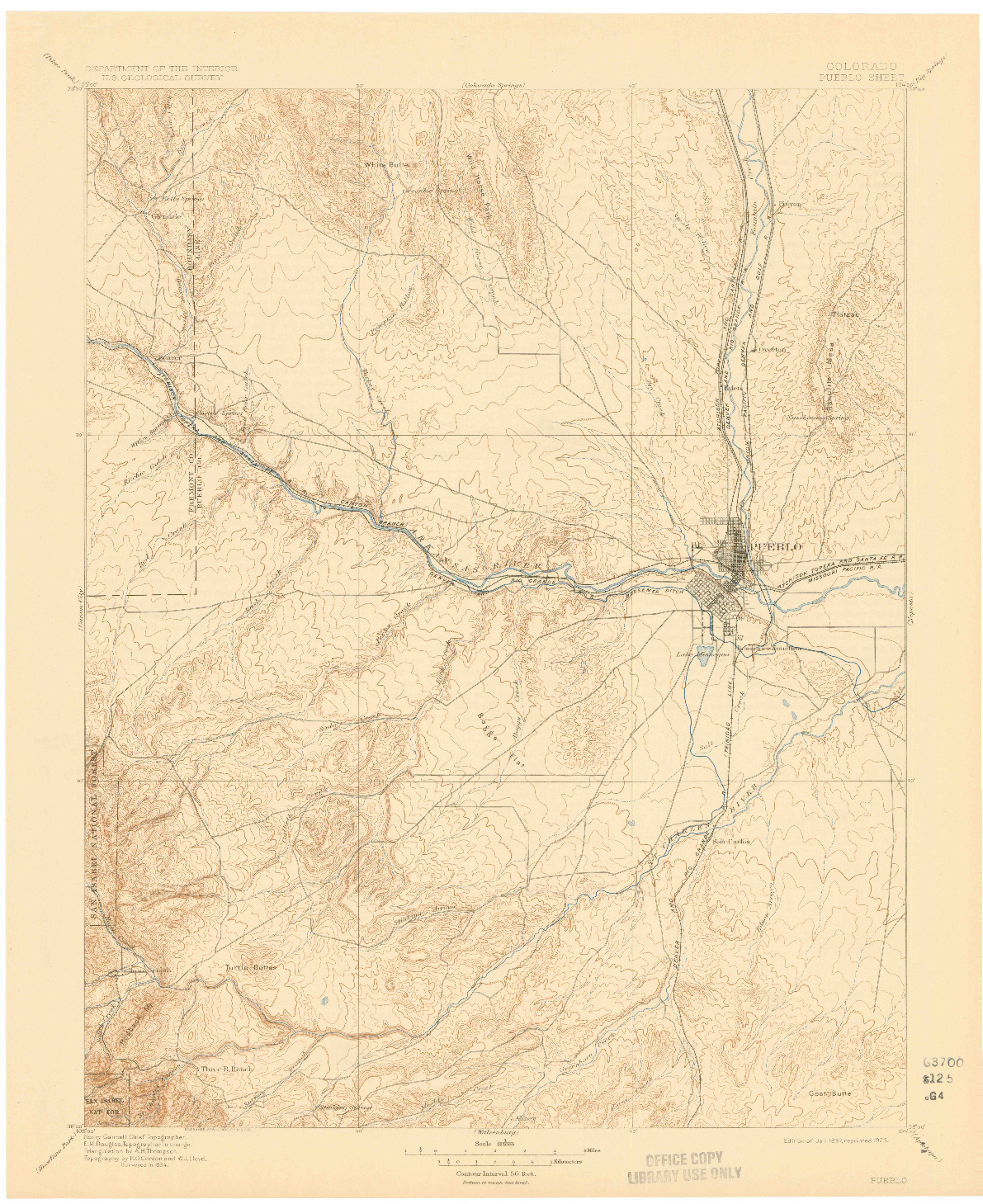 USGS 1:125000-SCALE QUADRANGLE FOR PUEBLO, CO 1897