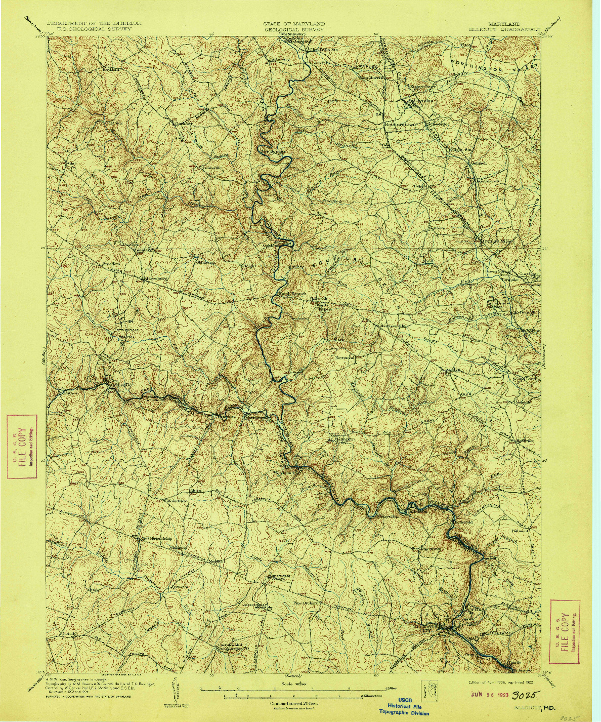 USGS 1:62500-SCALE QUADRANGLE FOR ELLICOTT, MD 1906