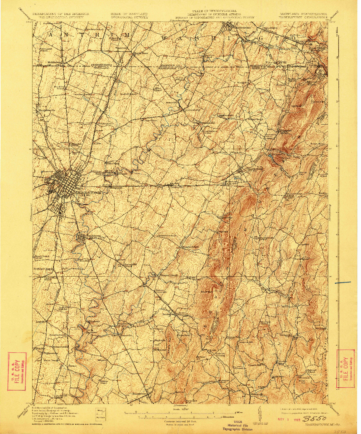 USGS 1:62500-SCALE QUADRANGLE FOR HAGERSTOWN, MD 1912