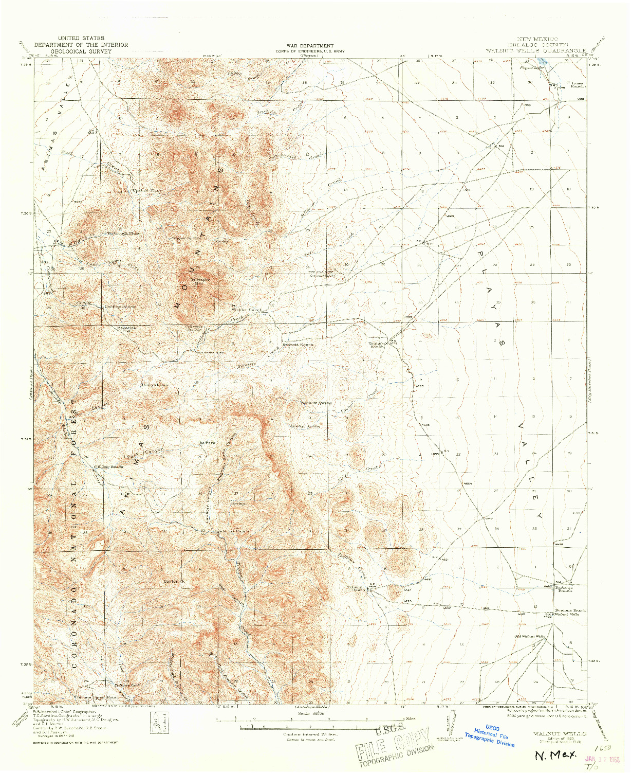 USGS 1:62500-SCALE QUADRANGLE FOR WALNUT WELLS, NM 1923