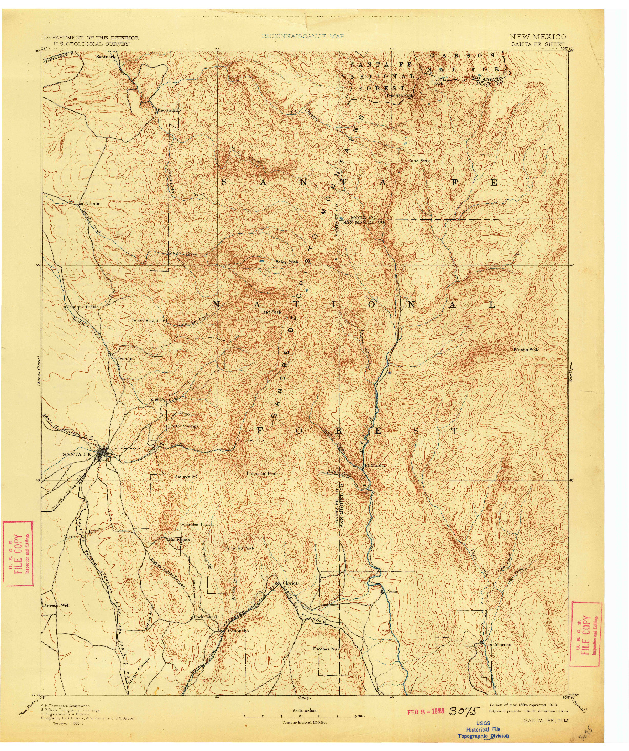 USGS 1:125000-SCALE QUADRANGLE FOR SANTA FE, NM 1894