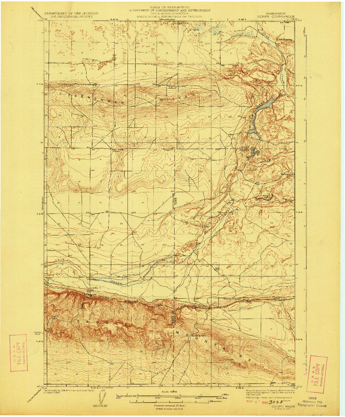 USGS 1:62500-SCALE QUADRANGLE FOR CORFU, WA 1923