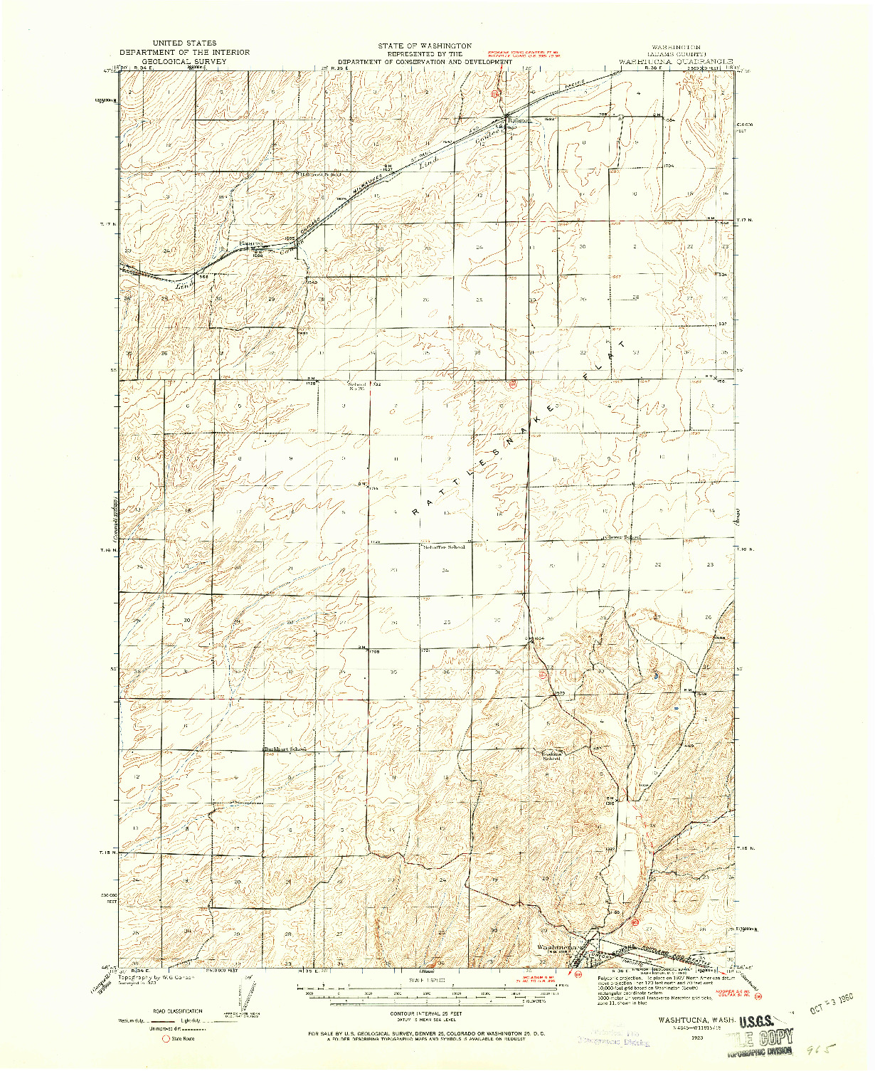 USGS 1:62500-SCALE QUADRANGLE FOR WASHTUCNA, WA 1923