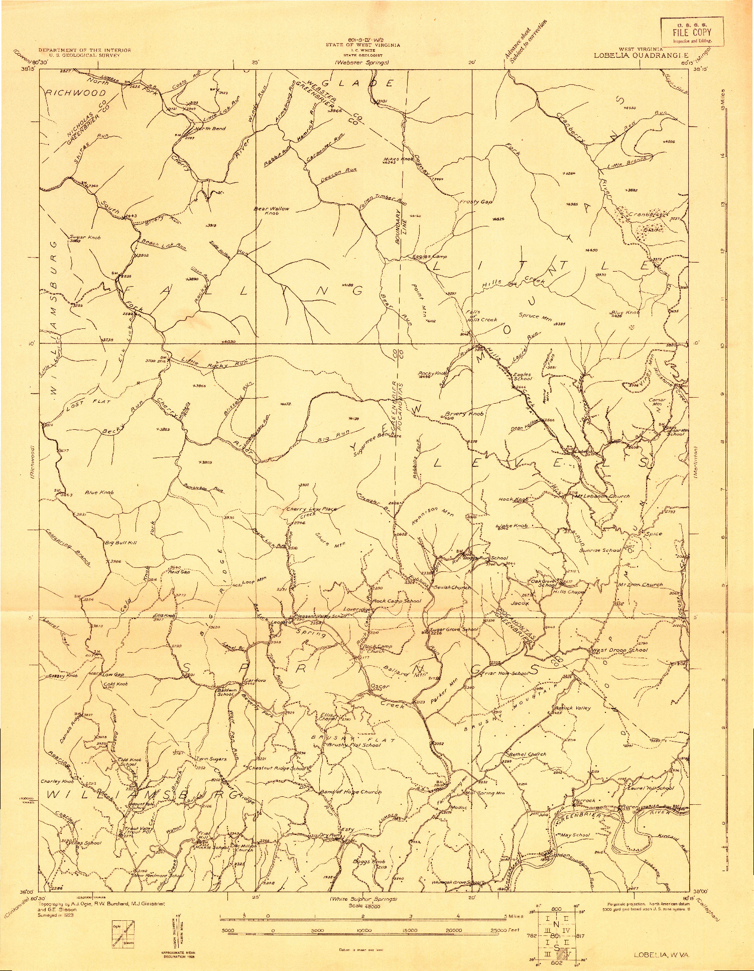 USGS 1:48000-SCALE QUADRANGLE FOR LOBELIA, WV 1923