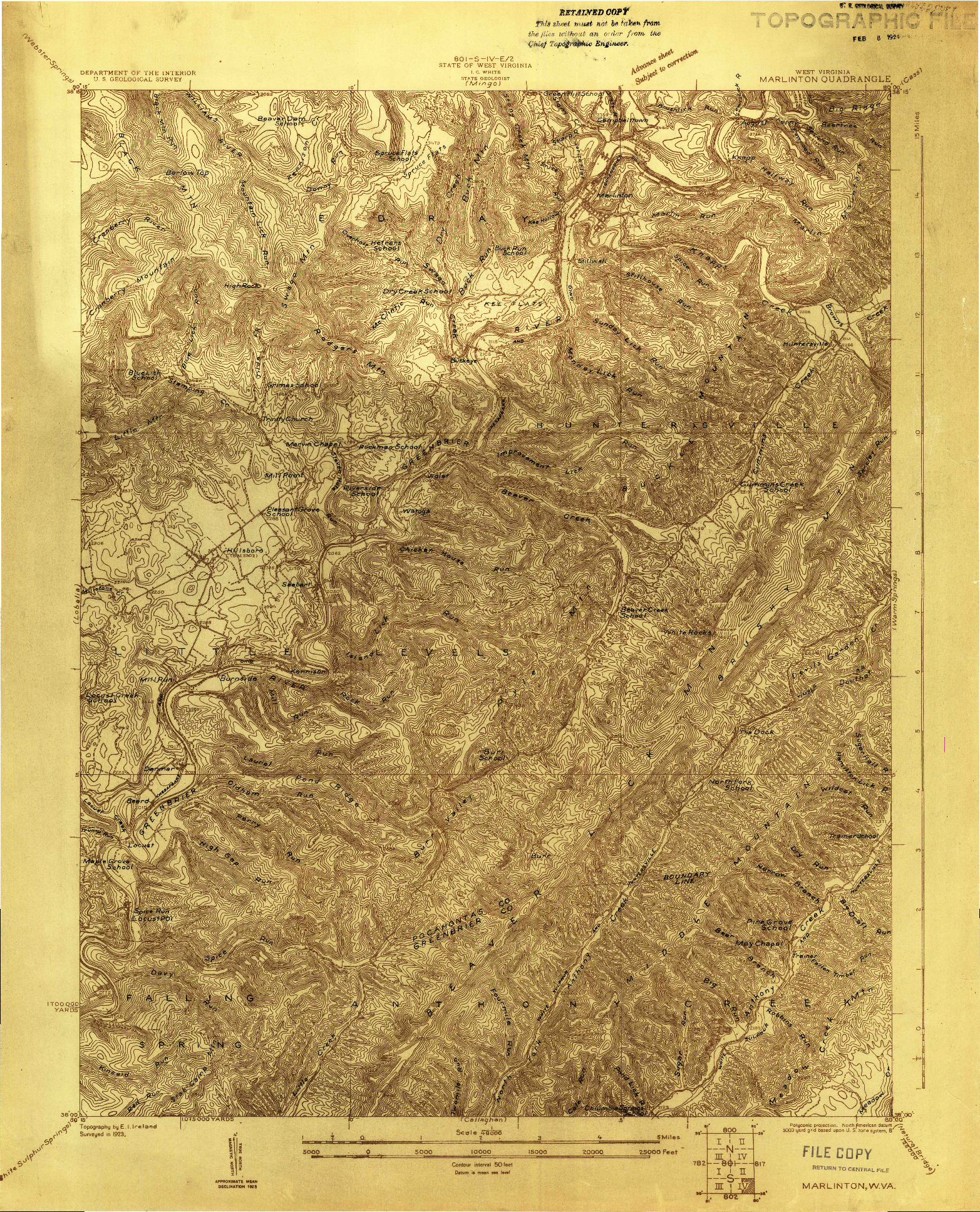 USGS 1:48000-SCALE QUADRANGLE FOR MARLINTON, WV 1923