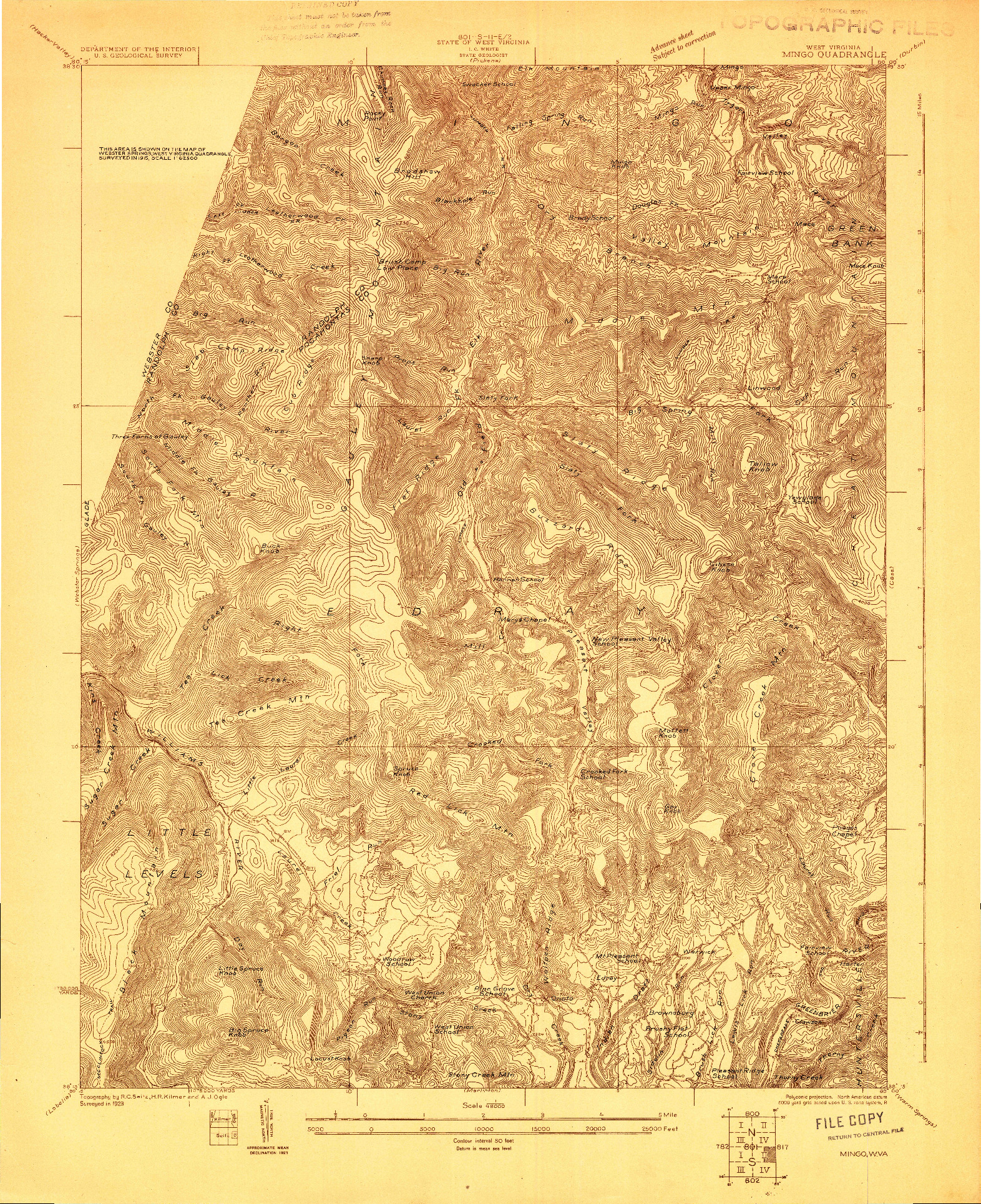 USGS 1:48000-SCALE QUADRANGLE FOR MINGO, WV 1923