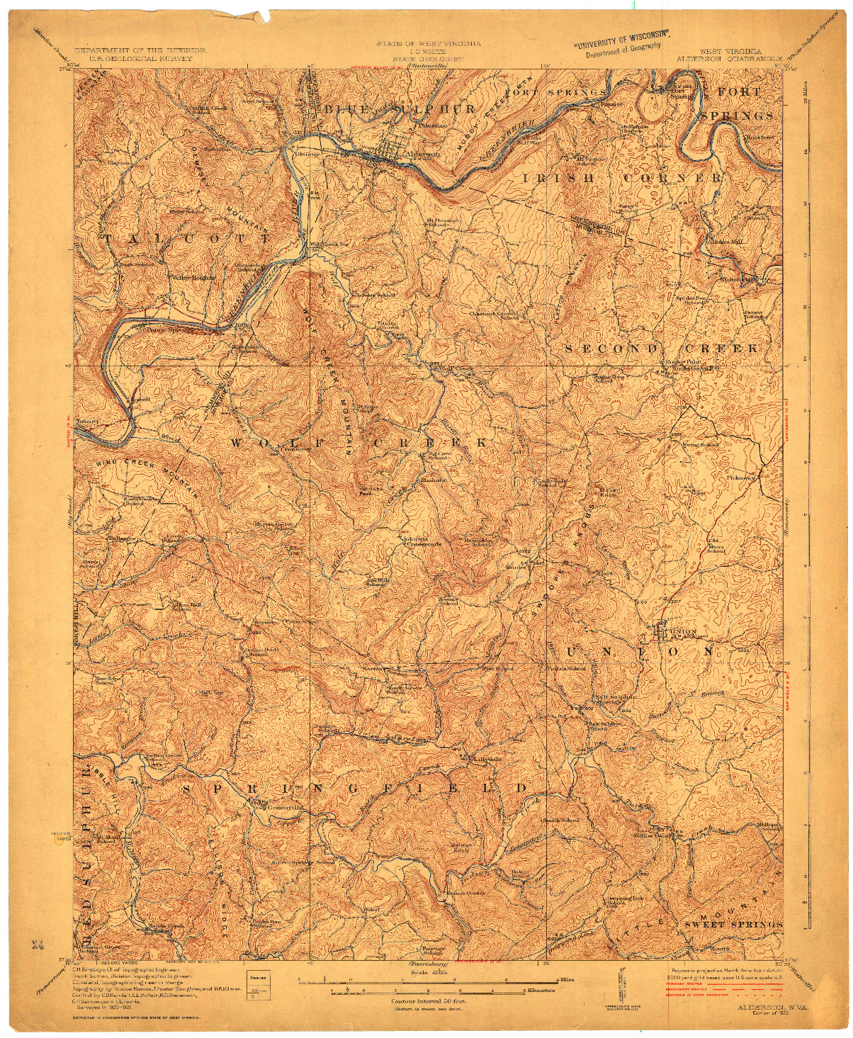 USGS 1:62500-SCALE QUADRANGLE FOR ALDERSON, WV 1923