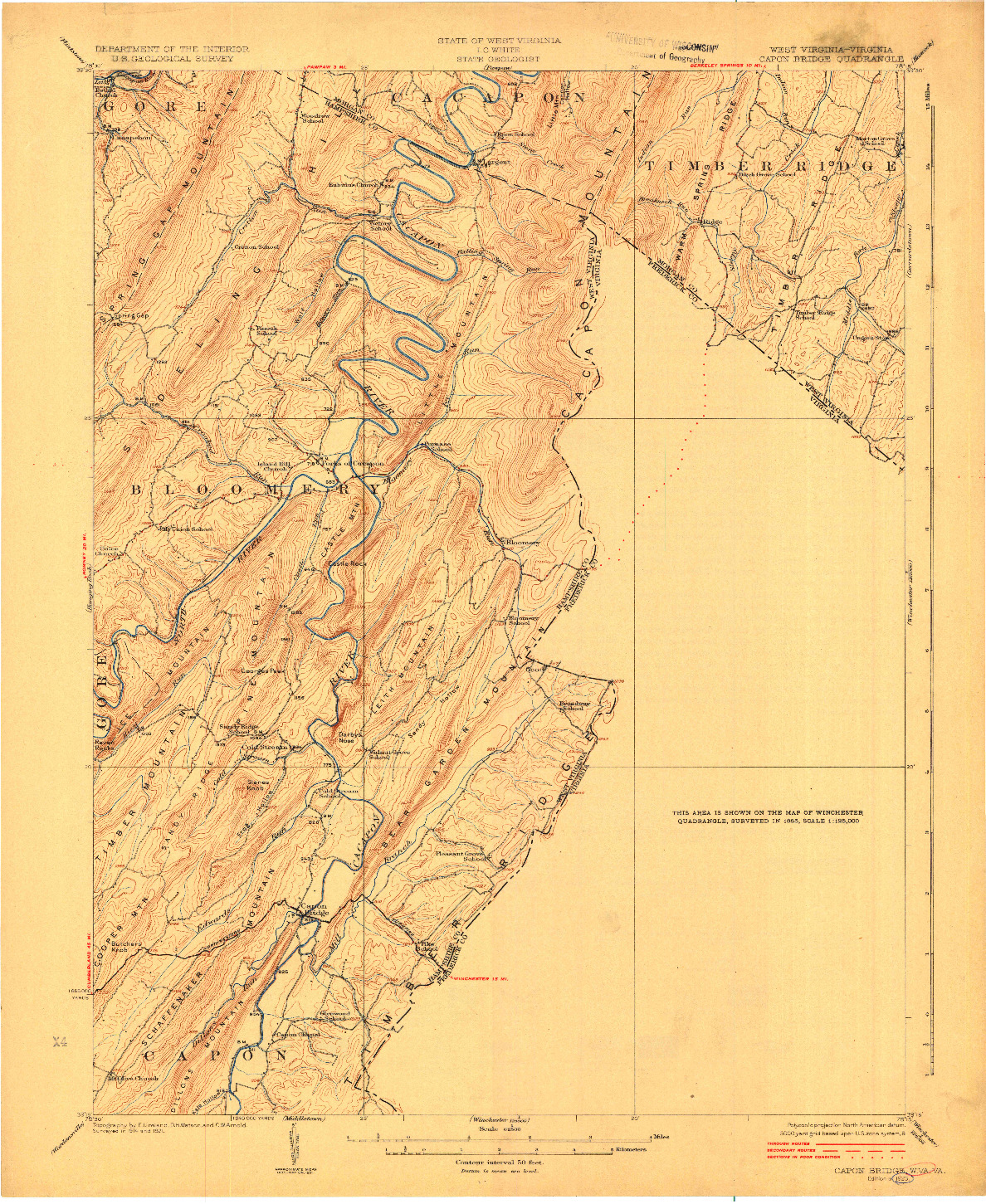 USGS 1:62500-SCALE QUADRANGLE FOR CAPON BRIDGE, WV 1923