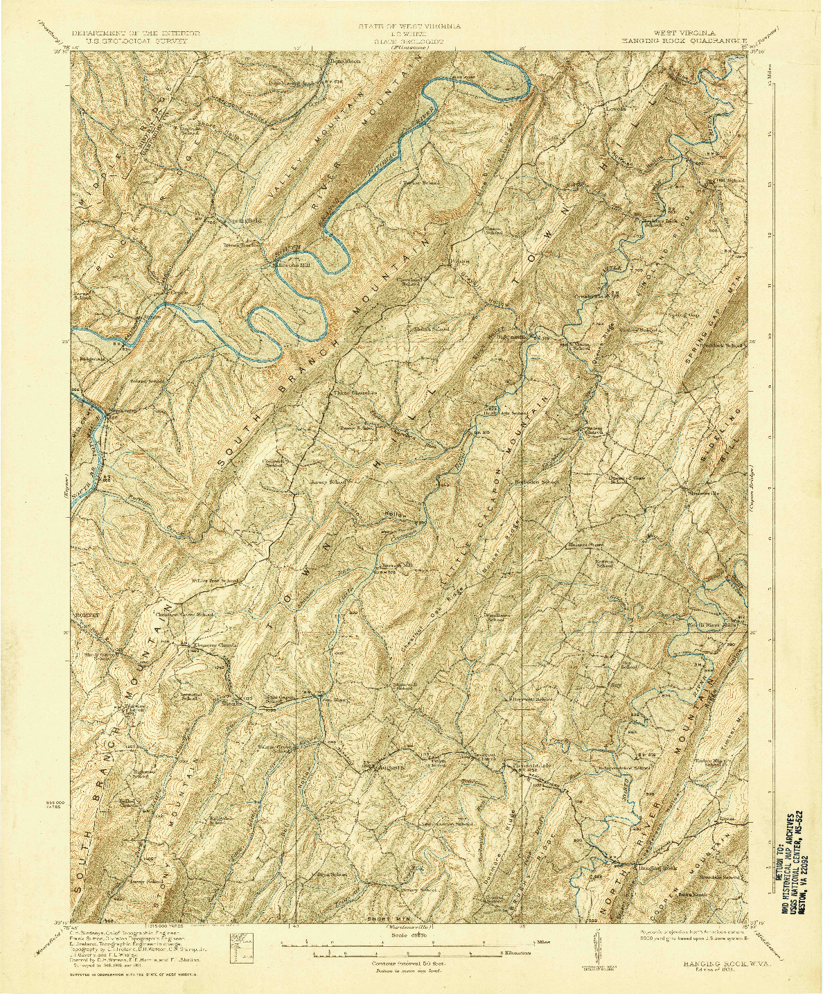 USGS 1:62500-SCALE QUADRANGLE FOR HANGING ROCK, WV 1923