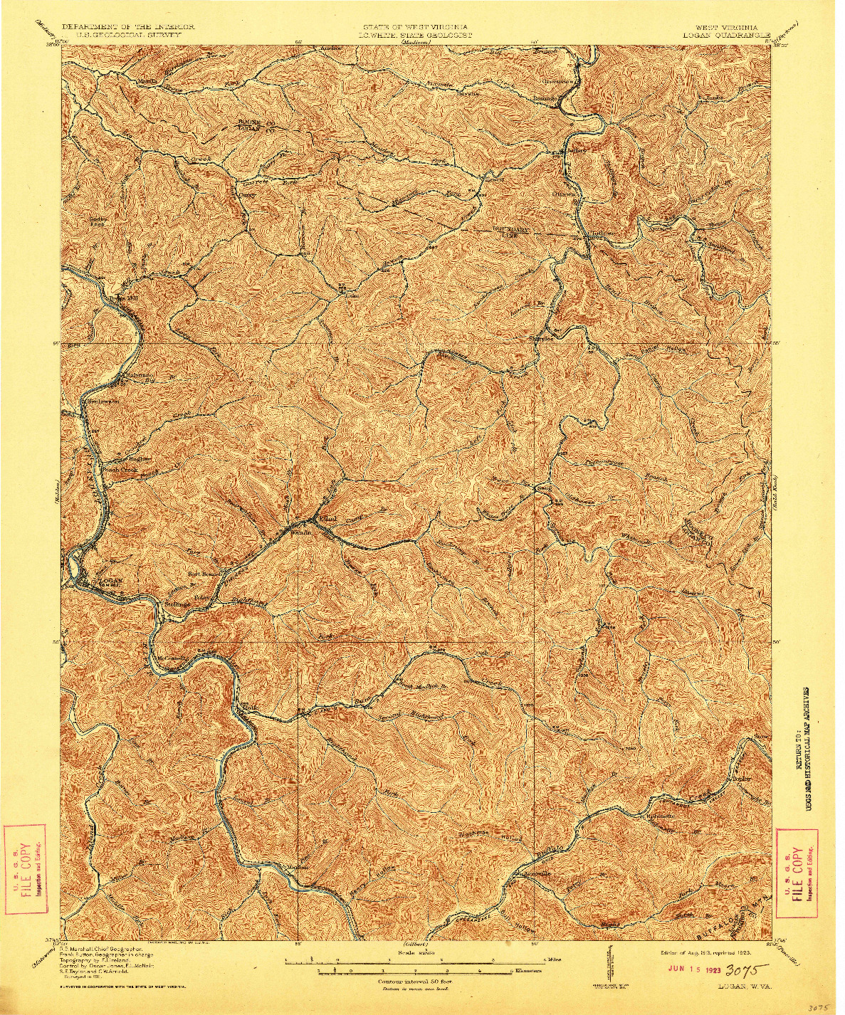 USGS 1:62500-SCALE QUADRANGLE FOR LOGAN, WV 1913