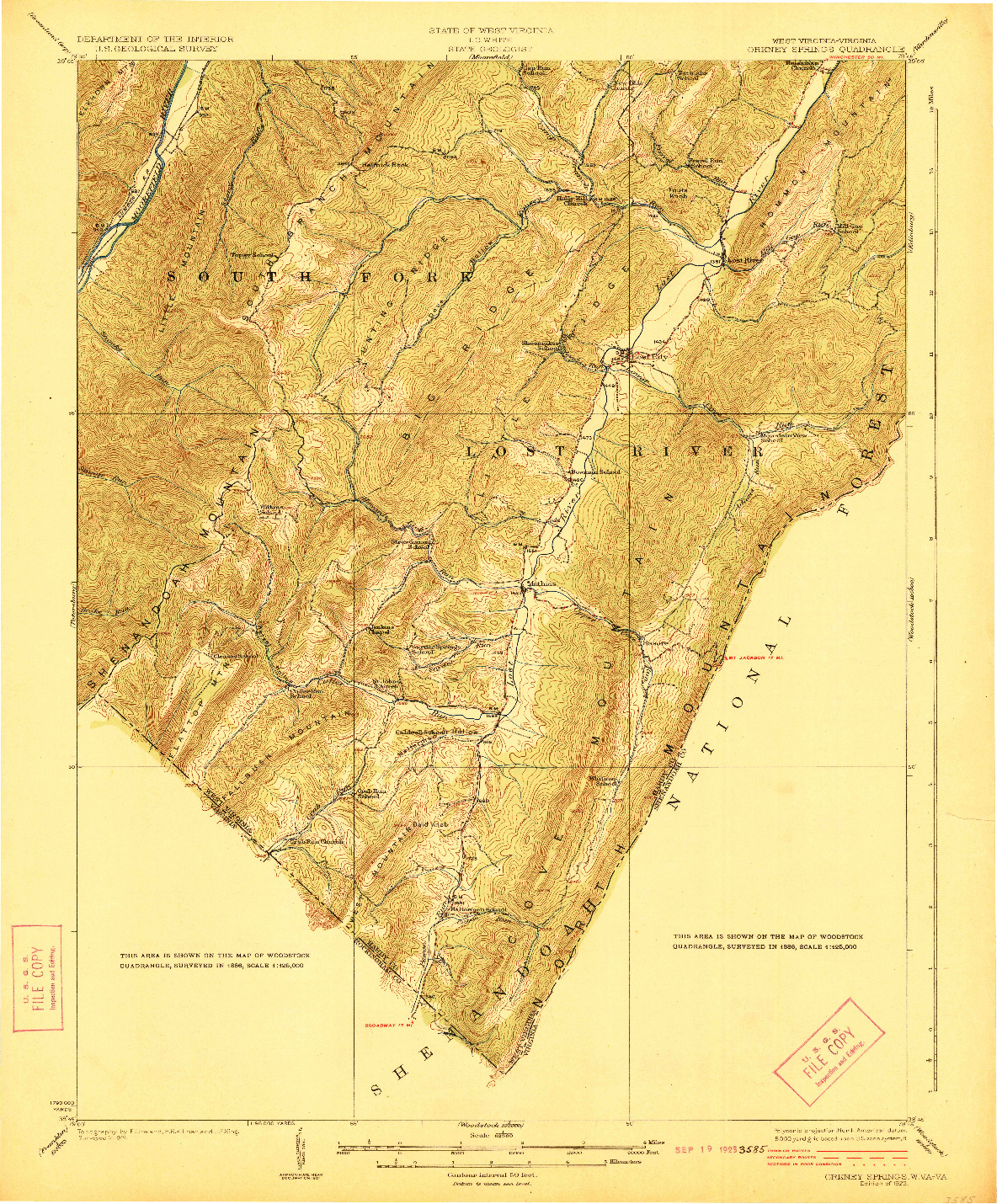 USGS 1:62500-SCALE QUADRANGLE FOR ORKNEY SPRINGS, WV 1923