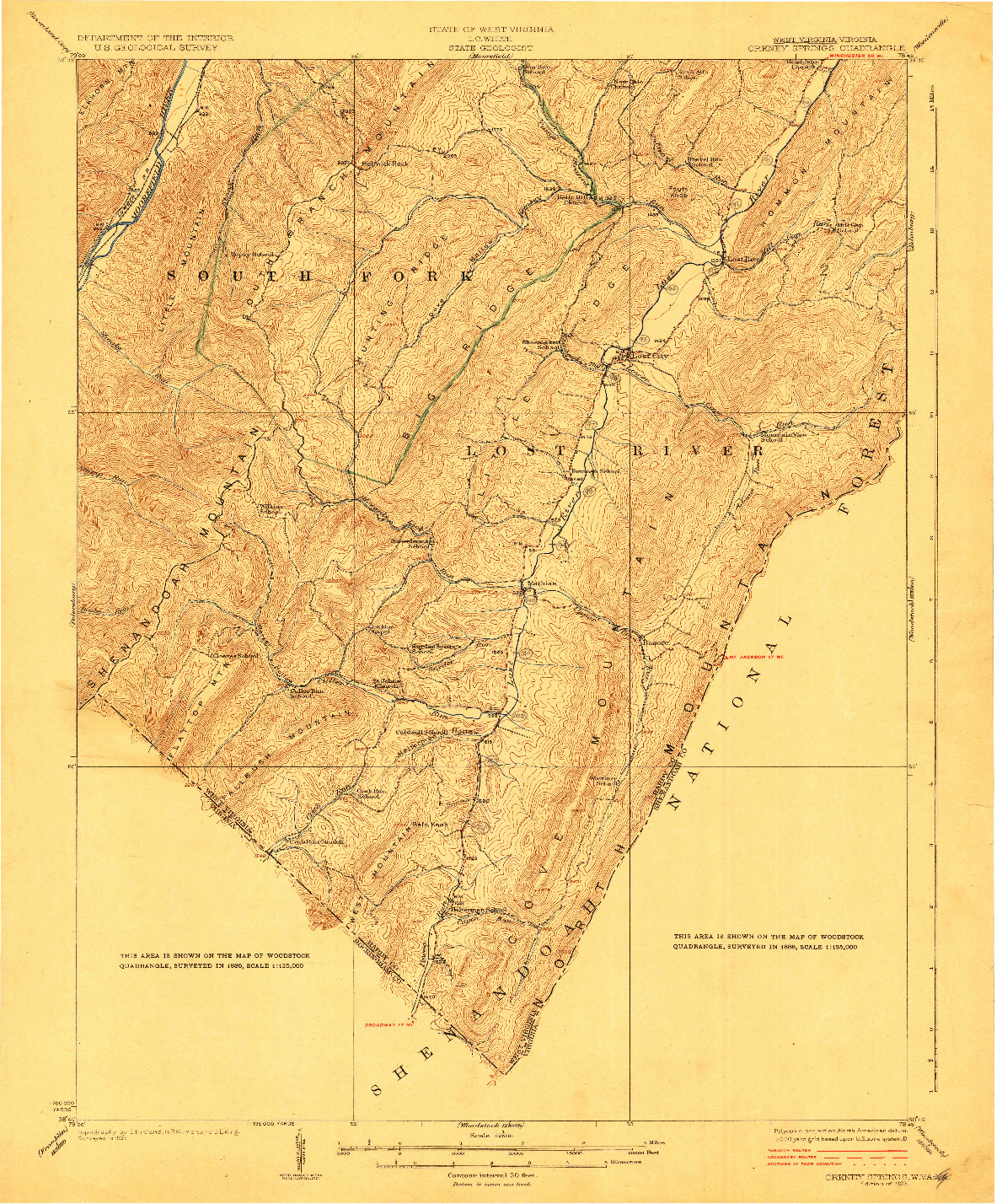 USGS 1:62500-SCALE QUADRANGLE FOR ORKNEY SPRINGS, WV 1923