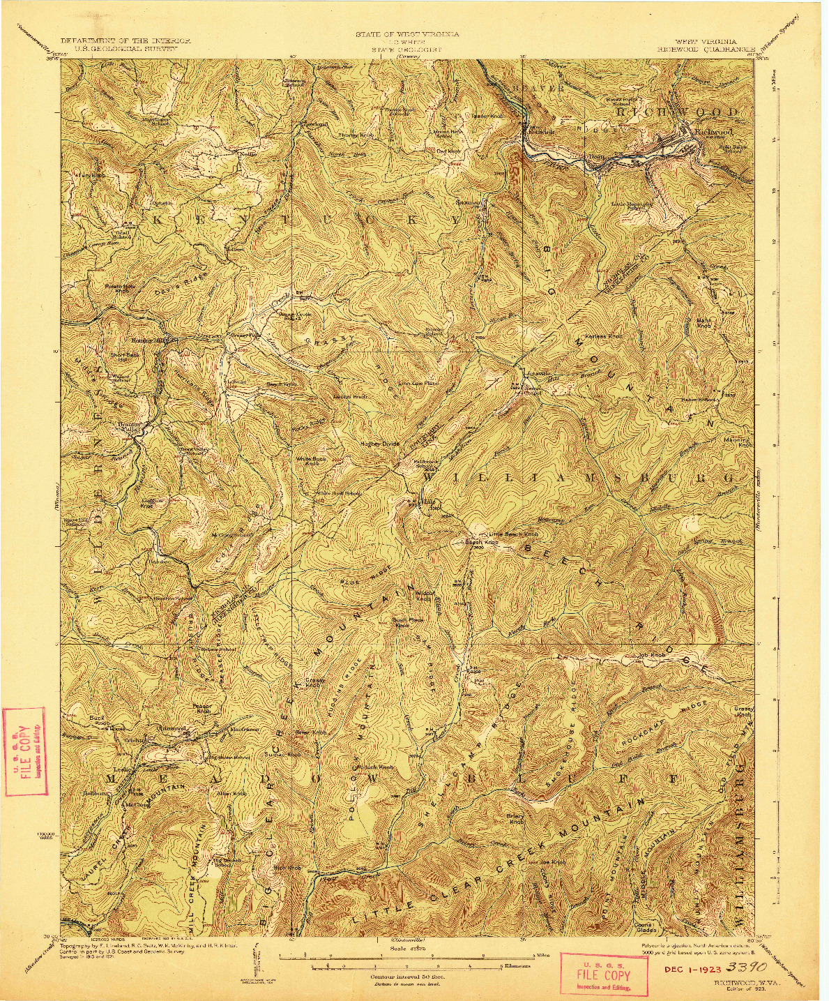 USGS 1:62500-SCALE QUADRANGLE FOR RICHWOOD, WV 1923